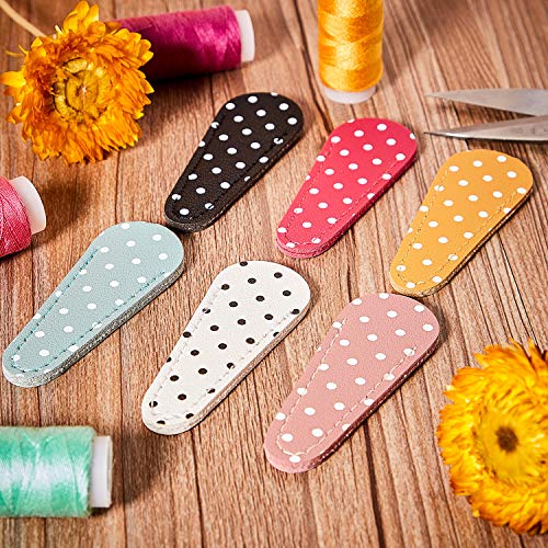 Mudder 6 Pieces Leather Sheaths for Scissors, Polka Dot Embroidery