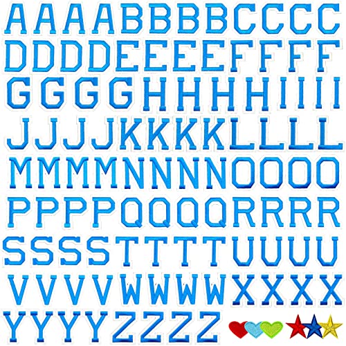Jongdari Iron on Letters, 110 Pcs Alphabet Patches, Decorate Repair Letter Patches for Clothing Shirts Jackets Hats Jeans Shoes Bags (Blue) - color: Blue, size: 104 Letters + 6 Patches