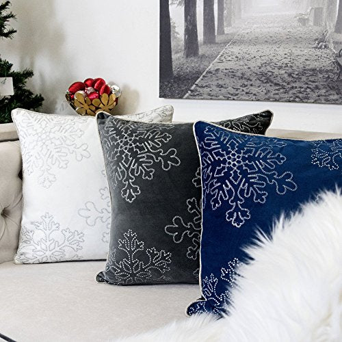 Embroidery Gray Velvet Throw Pillow Cover, Merry Christmas Series Snowflake Luxury Soft Fuzzy Cozy Warm Slik Gift Square Couch Cushion Pillow Case 20 x 20 Inch, Cover Only - color: Snowflake-gray