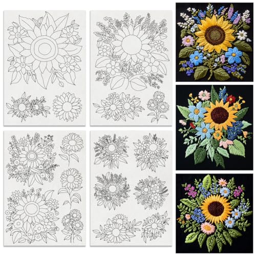 BENECREAT 17 pcs Water Soluble Embroidery Stabilizers, Sunflowers Bouquets Embroidery Patterns Transfer Paper for Beginners, Stick and Stitch Embroidery Paper Wash Away - color: Sunflowers Bouquets