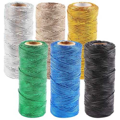 1.5mm Metallic String Decorative Metallic Bakers Twine Metallic Thread Rope for Craft Jewelry Making DIY Christmas Ornament Hanging Decoration, 6 Color B, 660 Yard - color: 6 Color B