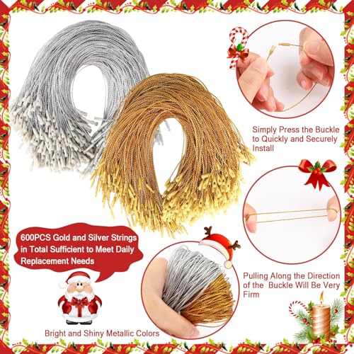 JUNEBRUSHS 600Pcs Christmas Ornament Hooks, Ornament Hangers with Snap - color: Gold Silver