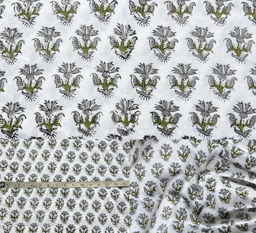 100% Cotton Fabric by the Yard, Hand Block Print Fabric for Sewing RB-101 - color: Rb-101 Grey, size: 3 Yard pre cut