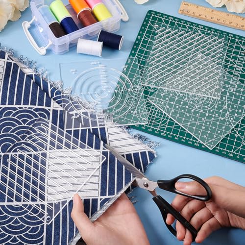 BENECREAT 4Pcs Acrylic Sashiko Stencil, Dots, Lines, Arcs, Slashes Acrylic Embroidery Tool Drawing Line Template for Hand Quilting and Embroidery, 2.5mm Thick