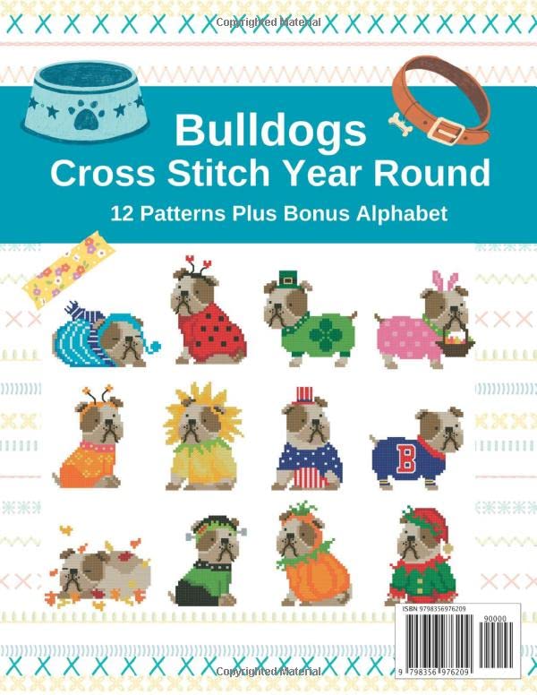 Mini Cross Stitch Pattern Bulldog: Counted Cross Stitch Dog Patterns for Every Month