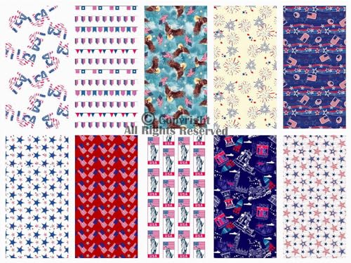 Craftido -25 Options- 100% Cotton Quilting Fabric Bundles 10pcs Fat Quarters 18”x21”-Medium Weight 5.2 oz- Soft Cotton for Quilting, Sewing Project, Patchwork, DIY Crafts – American Style - color: American Style