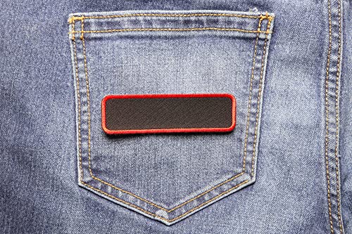 Blank Name Tag Patch Red Border - By Ivamis Trading - 3.5x1 inch - Twill Fabric - Paper Backing - Embroidered and Laser Cut Borders (P4832) - color: Black,Red, size: Small 3.5x1 inch