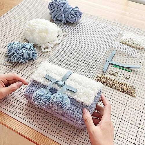 Allazone 58 PCS Clear Plastic Mesh Canvas Sheets for Embroidery, Plastic Mesh Sheets Plastic Canvas with 12 Color Acrylic Yarn for DIY Sewing Bag - color: 58 PCS - Yarn