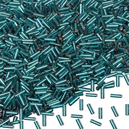 4000pcs Water Duck Blue Bugle Beads Bulk -Embroidery Beads,Long Tube Bead for Jewelry Making, Bracelet Necklaces Supplies,Craft DIY(7x2mm) - color: Water Duck Blue