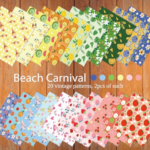 5" Fabric Squares, Cotton Squares, Rainbow Charm Pack Fabric for Quilting - color: Beach Carnival