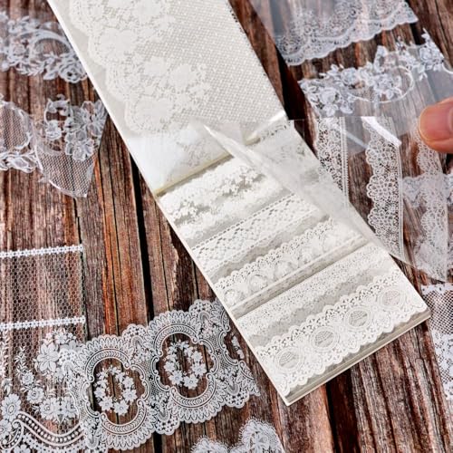 Lace Stickers for Scrapbooking, 30 Sheets Scrapbook Stickers Book for Wedding Invitations, Bridal Scrapbook Supplies, Transparent PET Stickers for Junk Journaling, Delicate Silk Lace Themed - color: Delicate Lace