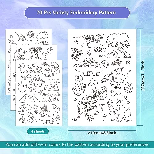 GLOBLELAND 4 Sheets Dinosaur Water Soluble Embroidery Pattern 8.3×11.7 inch - color: Dinosaur