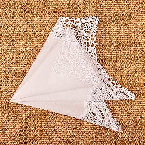 Milesky White Wedding Handkerchief Pure Cotton, Soft Ladies Hanky with Crochet Lace - color: Ch04