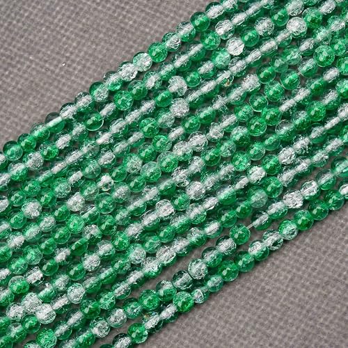 400PCs 4mm Green Crackle Glass Beads Bulk, Round Smooth Hole Glass Crystal Beads for Jewelry Making, DIY Bracelets, Necklaces, Bag Charms, Keychains and Craft Projects - color: Green Crackle, size: 4MM