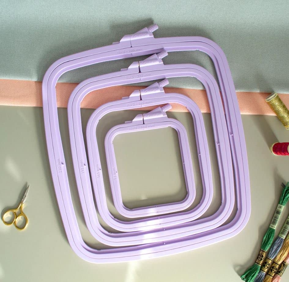 Nurge Square Embroidery Hoop - Plastic Cross Stitch Frame for Needlepoint & Embroidery - Adjustable Craft Hoop - Lilac - No:2 (Small) - color: Lilac, size: No:2 (Small)