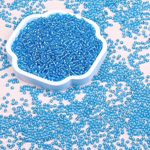 Legefo 4mm Glass Seed Beads Bulk, Blue with Silver 6/0 Small Mini Pony Seed Beads, Tiny Round Craft Bead for Bracelet Necklace Wrist Jewelry Making Beading Weaving DIY Crafts Supplies, 1000pcs - color: Blue with Silver