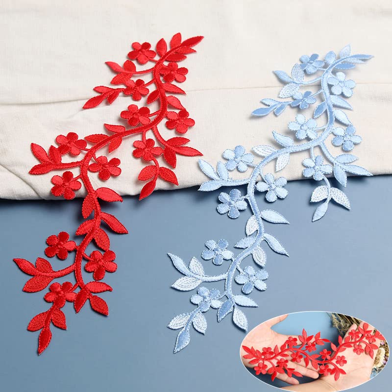 4 Pieces 10x5inch Long Patch Flower Vine with Leaf Iron on Patch Embroided Applique for Garment Curtain Pillow Blanket Trimming Shoes Jeans Clothing Embelishments (White) - color: White