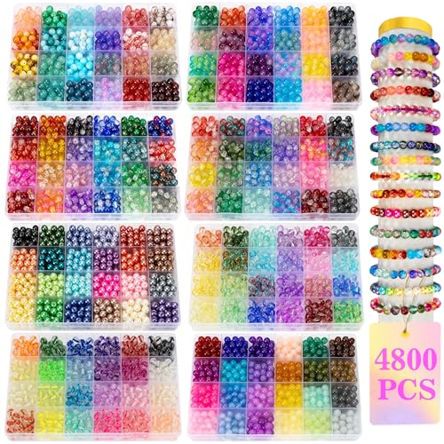 XSEINO 192 Colors 4800pcs 8mm Dream Candy Colorful Series Glass Beads Bracelet Making Kit,8 Box Different Unique Styles Crystal Bead for Making and DIY Crafts - color: 8 Boxes 8mm Round Glass Beads
