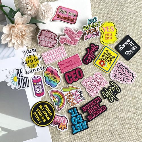 J.CARP Phrase Iron on Patches Embroidered Large Patch Sew on for Clothing, Hats, Backpacks, Jackets, and Purse 25Pcs - color: Phrase Patches 25Pcs