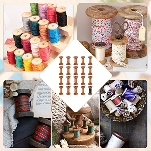 BENECREAT 20Pcs Antique Wooden Empty Spools, 1.57"/ 40mm Empty Thread Spools Wooden Ribbon Spools Bobbins for Wire Weaving Arts DIY Wood Projects - color: Antique
