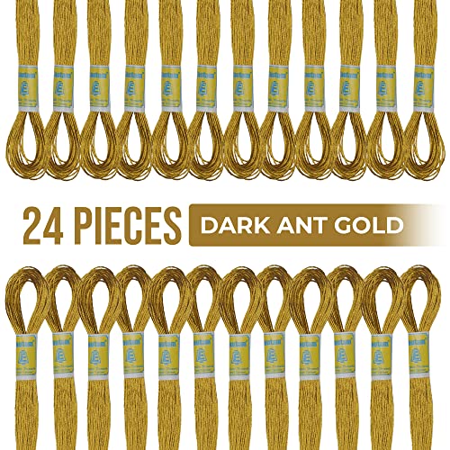 24 Metallic Deep Antique Gold Skeins of 100% Cotton Metallic - color: Gold Antique Floss