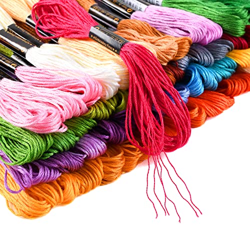 VICOVI Friendship Bracelet String Kits, 100 Colors Embroidery Floss and 15 Skeins White & 15 Skeins Black Color, 10 Pcs Plastic Floss Bobbins for Cross Stitch Threads Bracelet Yarn Craft Floss - color: 100 multicolor + 30 White&Black