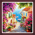 Funchey Counted Cross Stitch Kits for Adults Needlepoint Kits Unprinted Cross Stitching Embroidery Kit 11CT Cross Stitch Supplies-Seaside Town Flower Street 18x18 inch - color: ArtsKits03