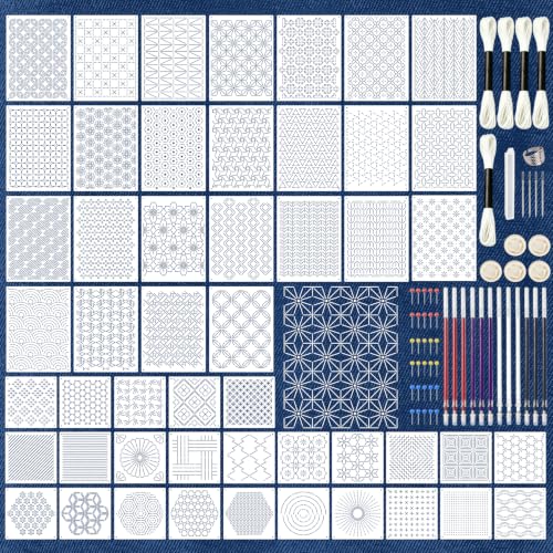 50 Pcs Sashiko Stencil Kit, Plastic Geometric Template Pattern - color: Thread and Pen Needle-Color4
