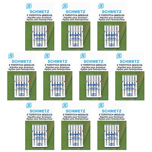 SCHMETZ Topstitch Sewing Machine Needles - Quilting & Topstitching Supplies, Size 100/16, 5-Needle Cards, Pack of 10 - size: 10 Cards (50 Needles)