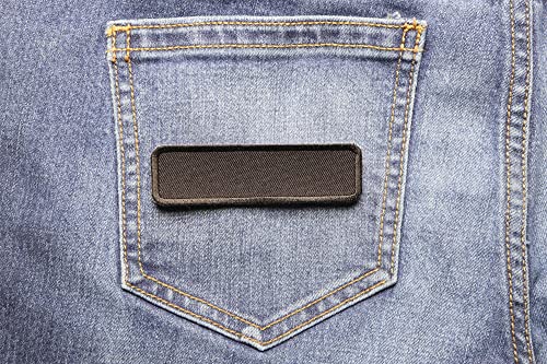 Black Name Tag Blank Patch - By Ivamis Trading - 3.5x1 inch - Twill Fabric - Paper Backing - Embroidered and Laser Cut Borders (P4034) - color: Black, size: Small 3.5x1 inch