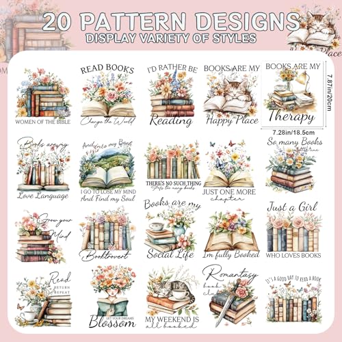 Book Lovers Iron on Transfers for Tshirts- 20Pcs Falueqg Dtf Transfers Ready to Press, Reading Book Iron on Decals Patches, Vintage Bookish Bookworms Sublimation Stickers for Tshirts Clothes Bags - color: Book Lovers897