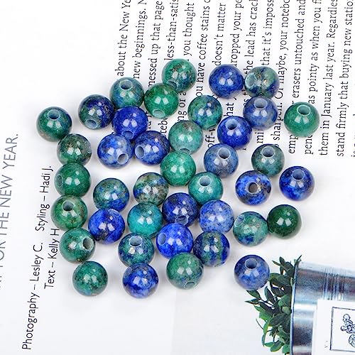 AD Beads Natural Gemstone 8mm Round Loose Beads Big Hole 2.5mm Sized 40pcs (Lapis Lazuli Chrysocolla) - color: Lapis Lazuli Chrysocolla
