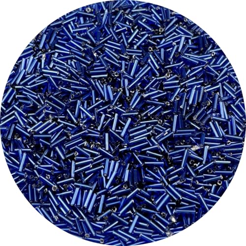 90g Glass Bugle Beads 7x2mm Embroidery Tube Glass Spacer Bulk Small Craft Long Beads for Necklaces Bracelets Earrings DIY Jewelry Making(Royal Blue) - color: Royal Blue