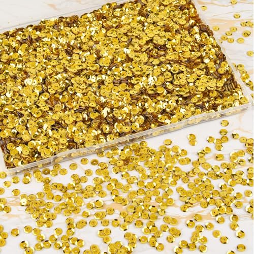 NACHLYNN 16800 Pcs 6MM Bulk Loose Sequins Gold Rainbow Round Cup Sequins Flat Beads Round with Holes for DIY Crafts Sewing Wedding Christmas Jewelry Making Nail Arts Crafts - color: Gold