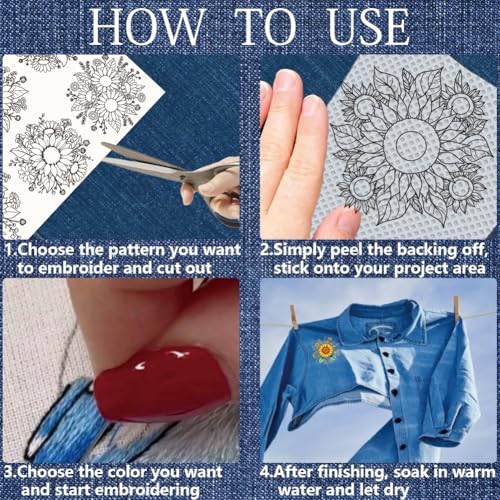 17Pcs Water Soluble Embroidery Patterns Sunflowers 11.7 x 8.3 Inch Embroidery Transfer Paper Sunflower Bouquets Stick and Stitch Wash Away Transfer Stabilizers for Hand Sewing Beginners - color: Sunflower