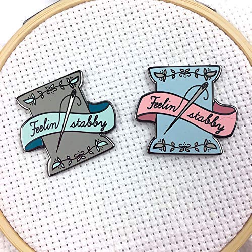 Pink & Blue Feeling Stabby Needle and Spool Hard Enamel Needle Minder