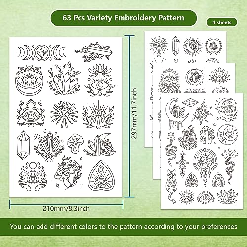 BENECREAT 4Sheets 63Pcs Water Soluble Embroidery, 11.7x8.3inch Devil's Eye Pattern Transfers Water Soluble Stabilizer for Embroidery Stick and Stitch Embroidery Designs - color: Devil's Eye