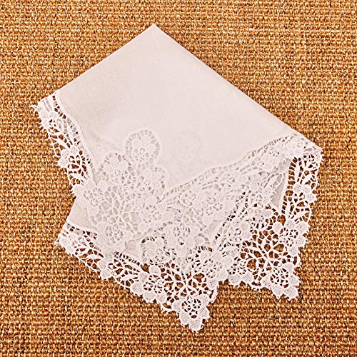 Milesky White Wedding Handkerchief Pure Cotton, Soft Ladies Hanky with Crochet Lace - color: Ch08