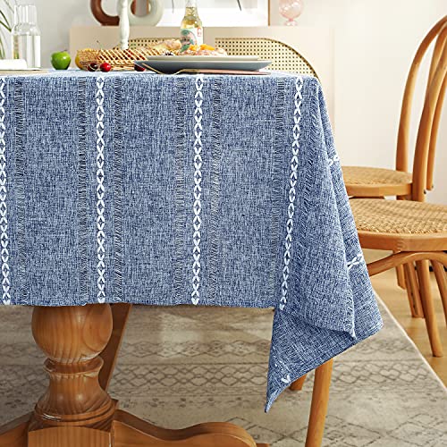 Chassic 60 x 104 inches Farmhouse Style Linen tablecloths, Wrinkle Resistant Washable Dining Room Table Cloths for 6 Foot Rectangle Tables - Hemstitch Blue - color: Hemstitch Blue, size: 104" x 60" (Rectangular)