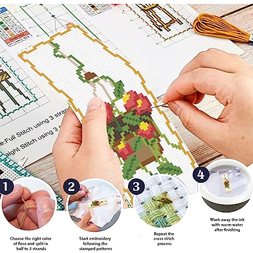 FREEBLOSS 6 Set Cross Stitch Bookmark Kit Flowers Patterns Stamped Cross Stitch Kit with Instruction Embroidery Kit for Adults Beginners Reading Gift 8''x2.4'' - style: Potting