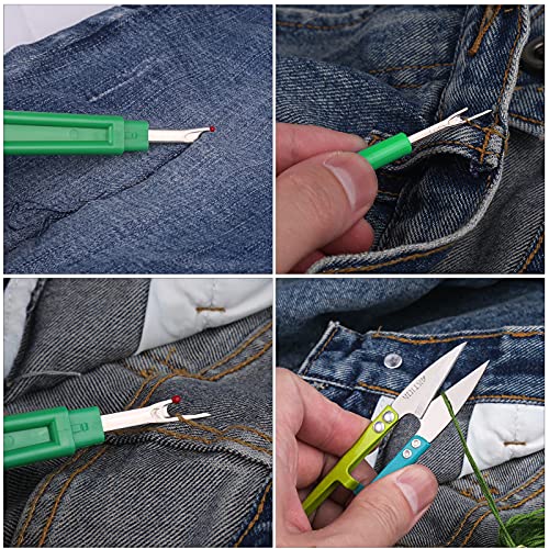 CampTek Seam Ripper and Thread Remover Kit,2 Big and 2 Small Sewing Stitch Cutter,1 Unpicker and 1 Sewing Trimming Scissor Nipper Tool for Thread Remove(Green) - color: Green