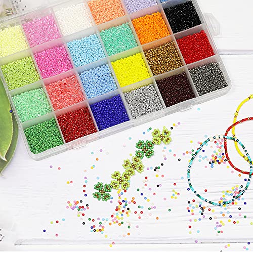 Size 12/0 Crafts Glass Seed Beads 2mm Tiny Pony Beads Assorted Kit with Organizer Box for Jewelry Making (24 Assorted Multicolor Set, Total About 24000pcs) - color: 24 colors B
