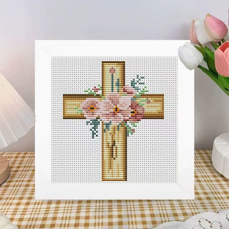 Cross Flower Stamped Cross Stitch Kits for Adults Beginners with Frame - color: Cross Flowers Clover Cross Stitch with Frame