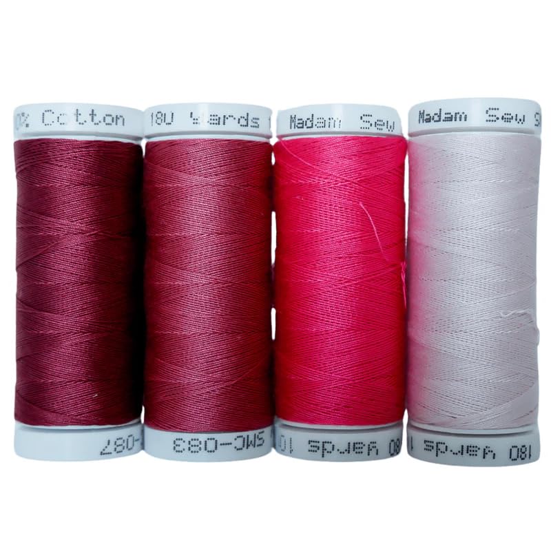 Madam Sew Cotton Thread Set – 8 Small Spools – 100% Cotton Thread for Sewing Machine & Hand Stitching | Strong, Low-Lint All Purpose Threads for Fabric, Quilting, and Stitching – Cool Pinks - color: Cool Pinks