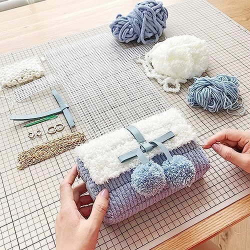 Allazone 59 PCS Mesh Plastic Canvas Sheets Kit Including 24 PCS Clear Plastic Canvas, 12 Color Acrylic Yarn for DIY Crafts Embroidery Cross Stitch, Acrylic Yarn Crafting, Knit and Crochet Projects - color: 59 PCS - Yarn Grid 2