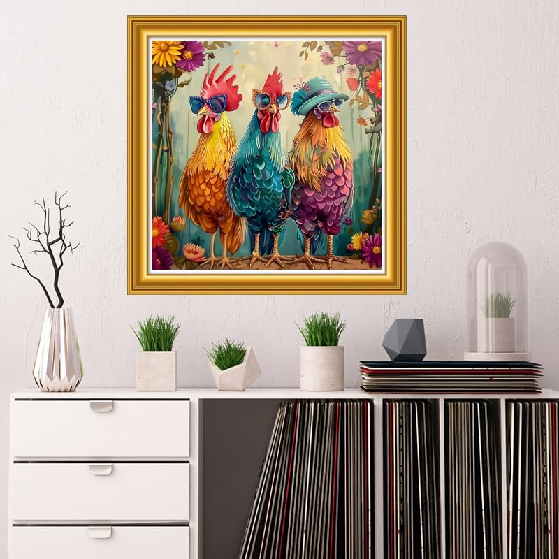 Dooxvey Counted Cross Stitch Kits for Adults 11CT Printed Cross-Stitch Patterns Cross Stitching Embroidery Kit Stamped or Counted Needlepoint Kits-Three Cool Roosters 18x18 inch - color: ColorDIY04