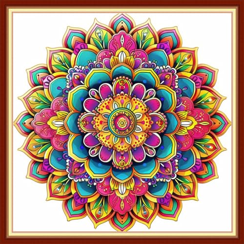 Dimensean Stamped Cross Stitch Kits Full Range of Embroidery Patterns Starter Kits for Beginners Adult DIY Cross Stitches Needlepoint Kits 11CT-Colorful Mandala 18x18 inch - color: Arts kits 12
