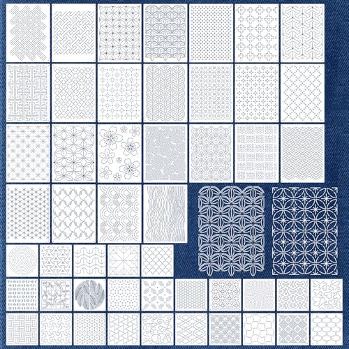 50 Pcs Sashiko Stencil Kit, 7.9 X 5.9 Inch Plastic Embroidery Stencils, Geometric Sashiko Pattern, Embroidery Templates for Sewing Hand Quilting - color: Needle and Pen-Color1