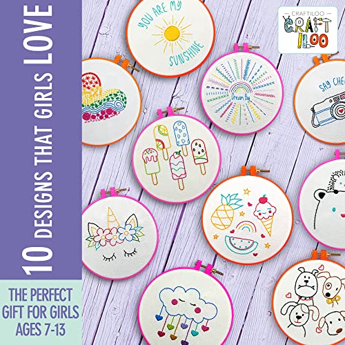 Embroidery Kit for Kids Ages 7-13 - 10 Pre-Stamped Beginner Patterns - color: 10 Embroidery kit