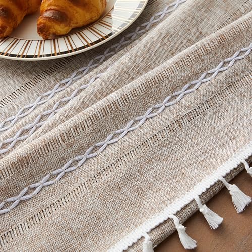 ZeeMart Hemstitched Striped Boho Table Cloth, 60x104 Inch Natural - color: Natural, size: 104" x 60" (Rectangular)